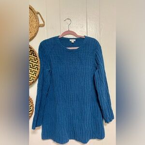 J Jill Sweater Size M Womens Blue Cable Knit Chenille Tunic Top Pullover Plush